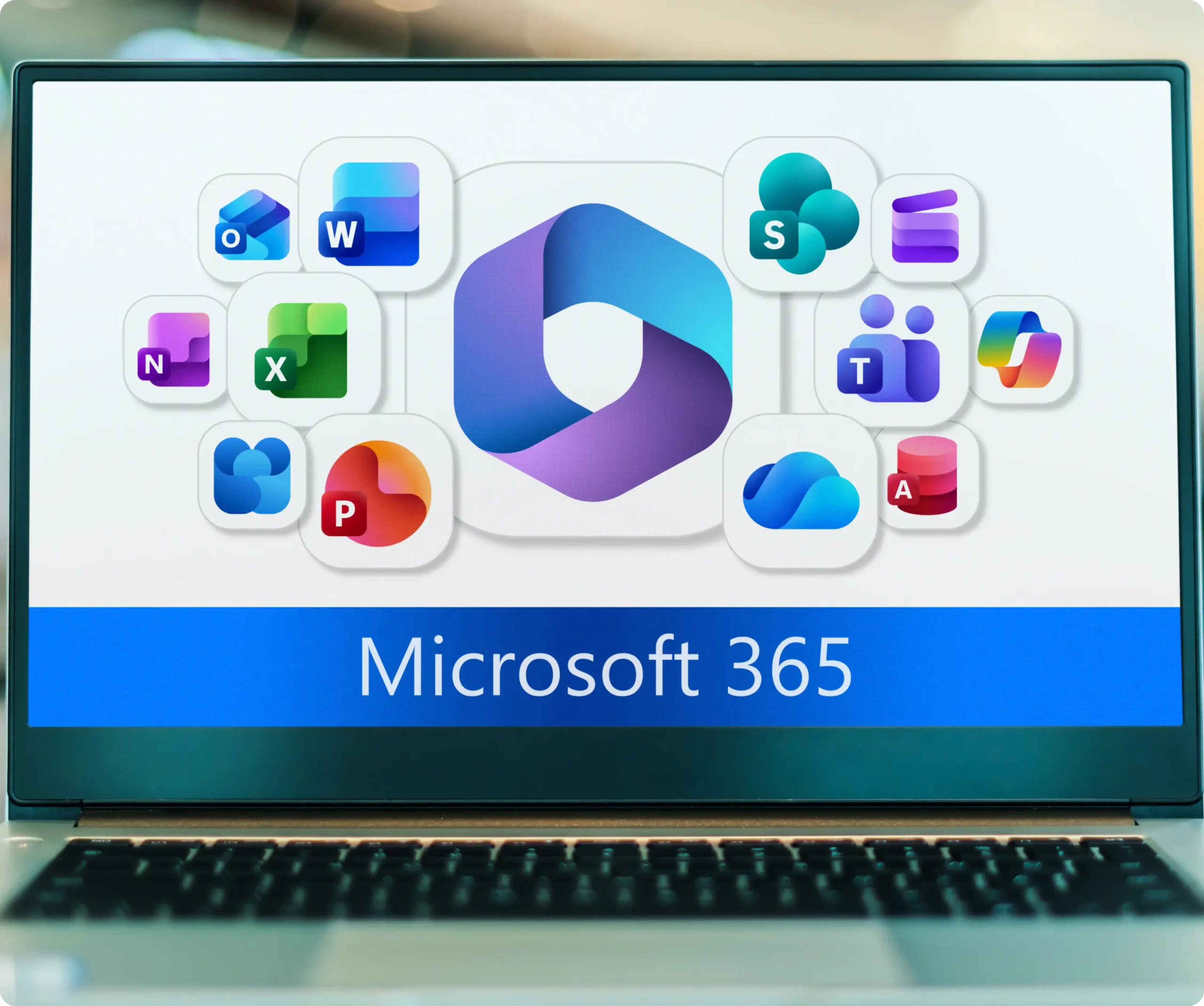 A laptop with Microsoft 365 applications